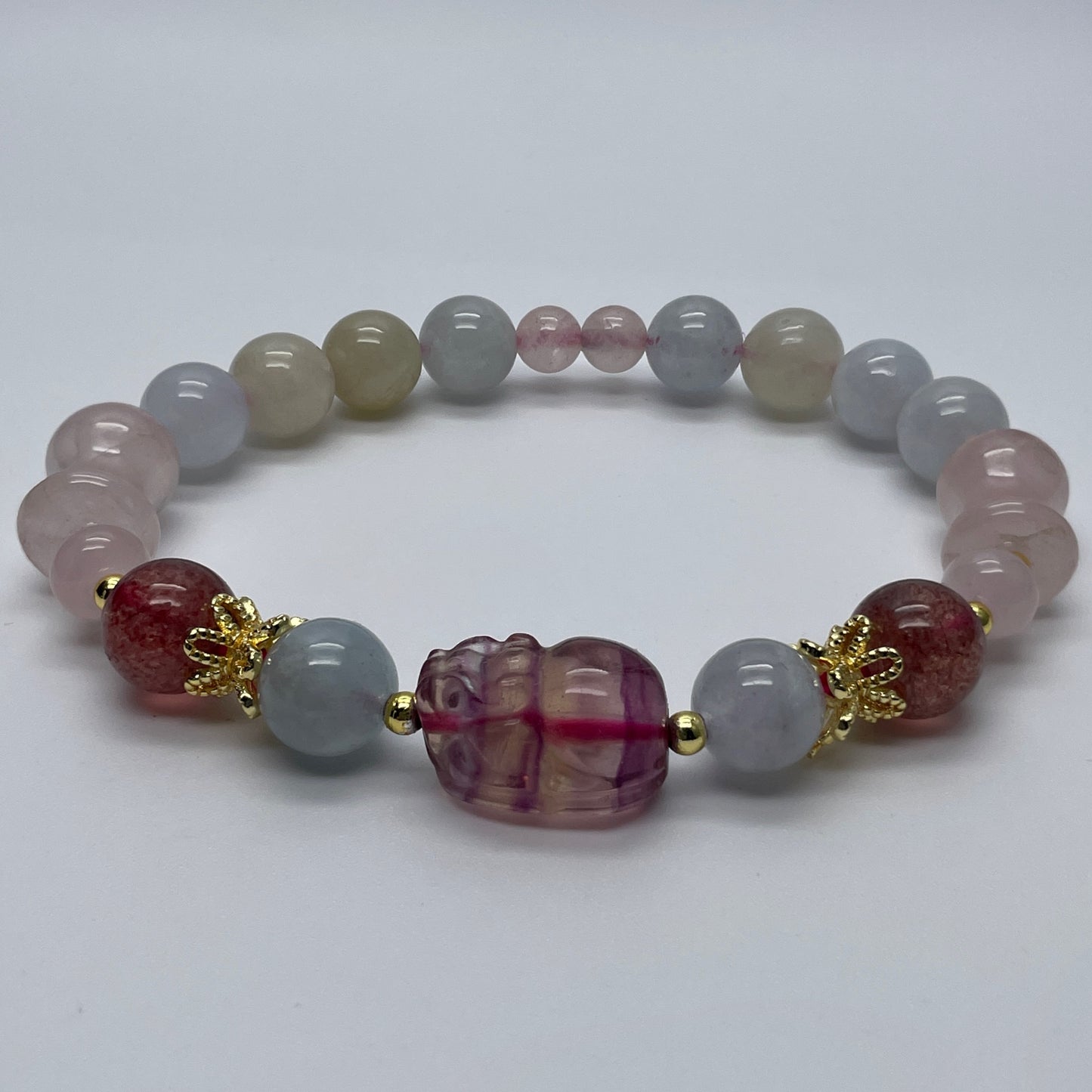 Stonelry Reiki Infused Morganite with mixed Quartz and Fluorite Bracelet