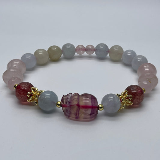 Stonelry Reiki Infused Morganite with mixed Quartz and Fluorite Bracelet