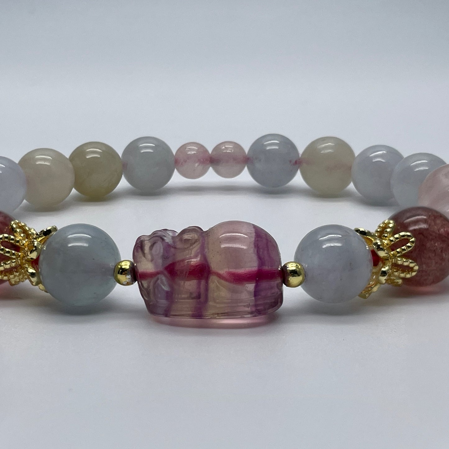 Stonelry Reiki Infused Morganite with mixed Quartz and Fluorite Bracelet
