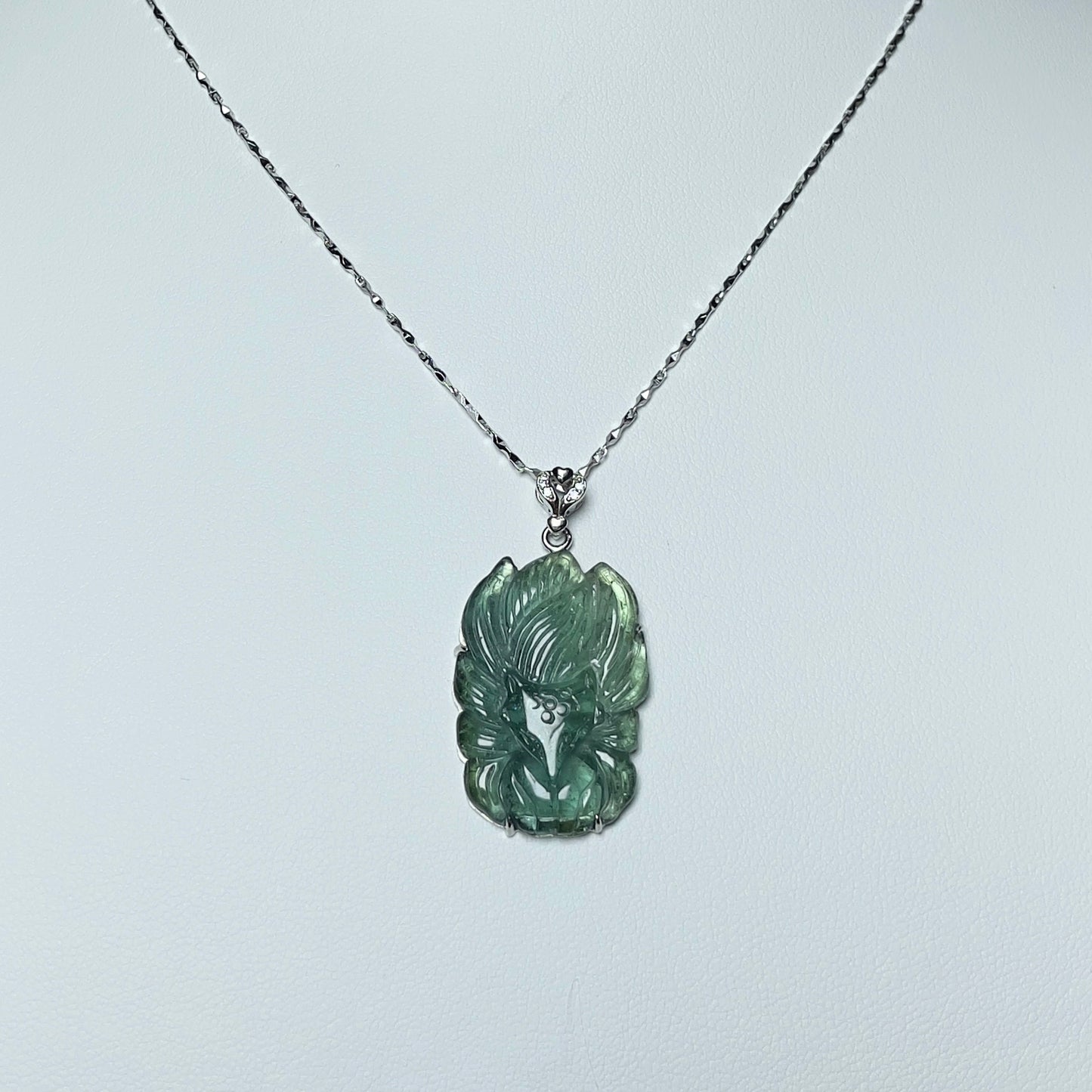 Stonelry Captivating Green Tourmaline Nine-Tailed Fox Pendant with S925 Sterling Silver Necklace