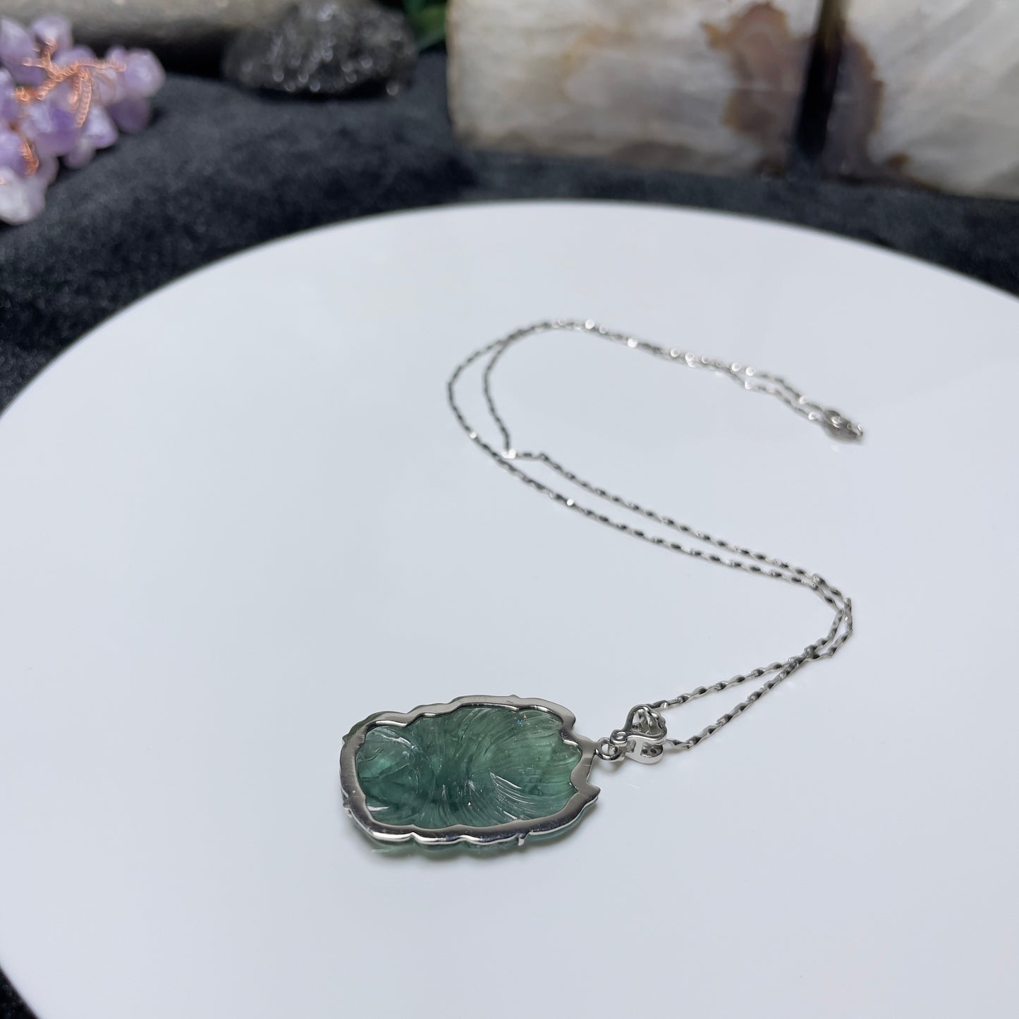 Stonelry Captivating Green Tourmaline Nine-Tailed Fox Pendant with S925 Sterling Silver Necklace