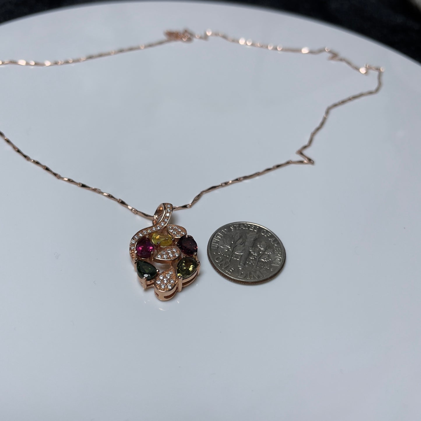 Stonelry Rose Gold Plated S925 Sterling Silver Necklace with Multi-Gemstone Tourmaline and Zircon Pendant