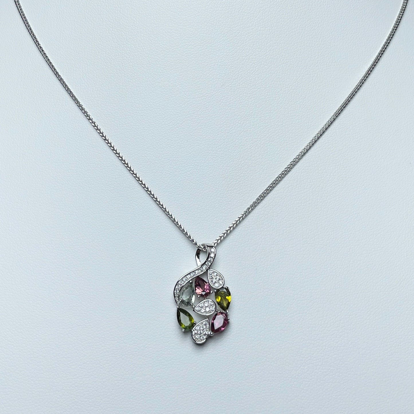 Stonelry Rose Gold Plated S925 Sterling Silver Necklace with Multi-Gemstone Tourmaline and Zircon Pendant