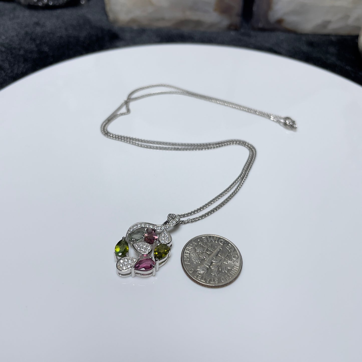 Stonelry Rose Gold Plated S925 Sterling Silver Necklace with Multi-Gemstone Tourmaline and Zircon Pendant