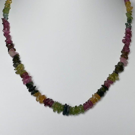 Stonelry Multicolored Tourmaline Chip Bead Necklace - Elegant Natural Gemstone