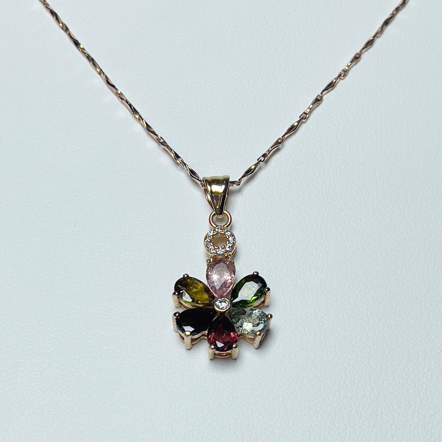 Stonelry Elegant Tourmaline & Zircon Flower Pendant with Rose Gold S925 Sterling Silver Chain