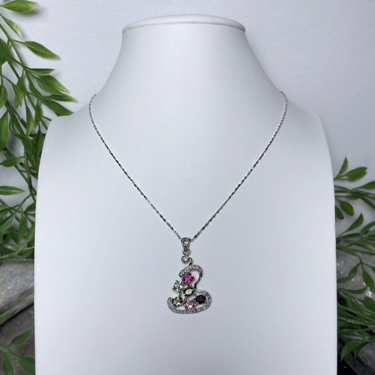 Stonelry Elegant S925 Sterling Silver Necklace with Pink Tourmaline & Sparkling Zircon Pendant