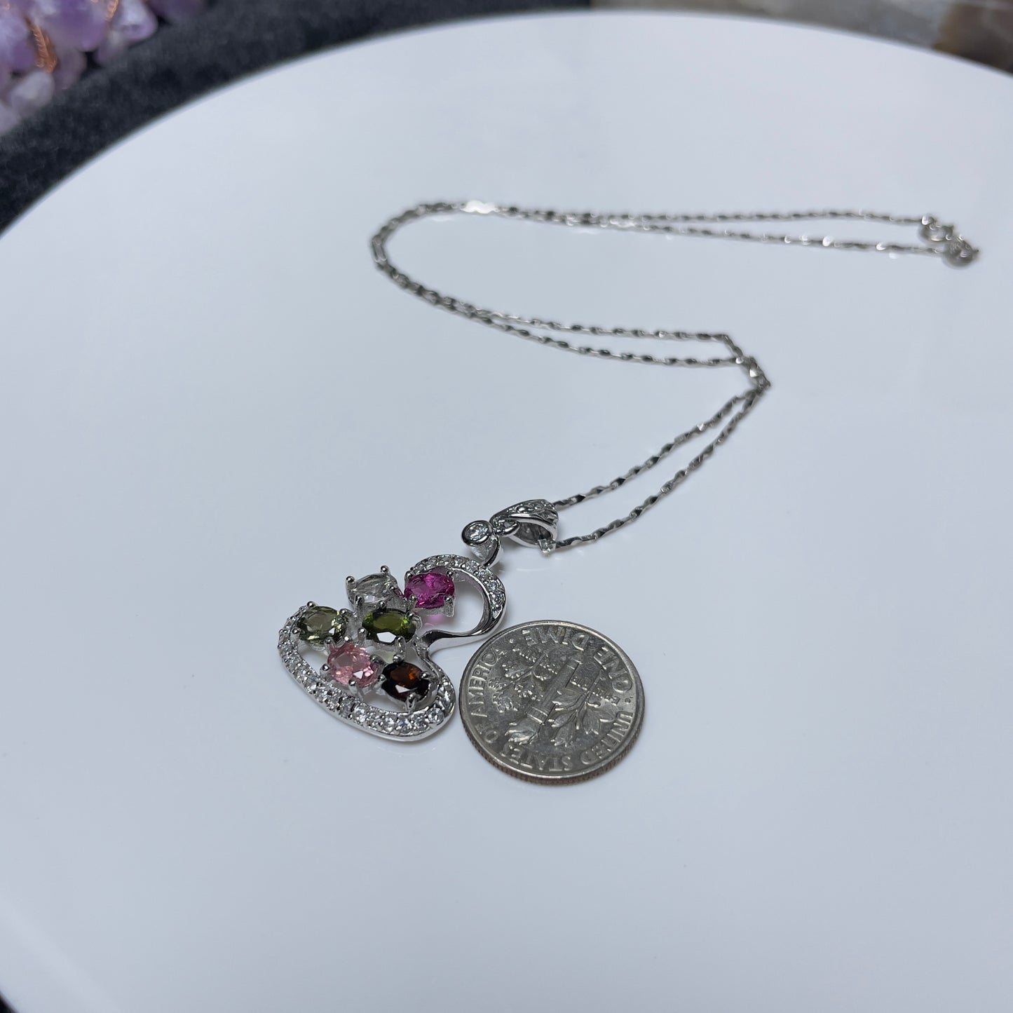 Stonelry Elegant S925 Sterling Silver Necklace with Pink Tourmaline & Sparkling Zircon Pendant