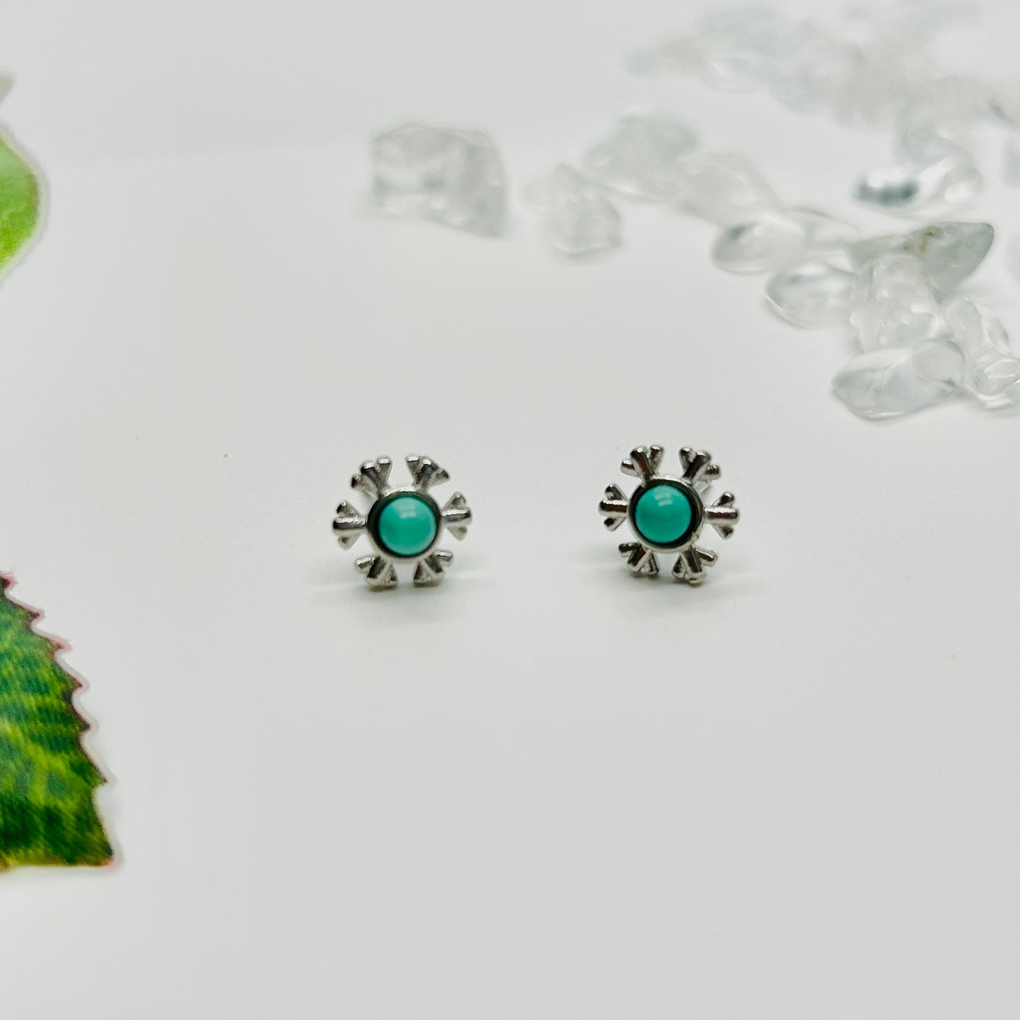 Stonelry Turquoise Stud Earrings - Frozen Snowflake