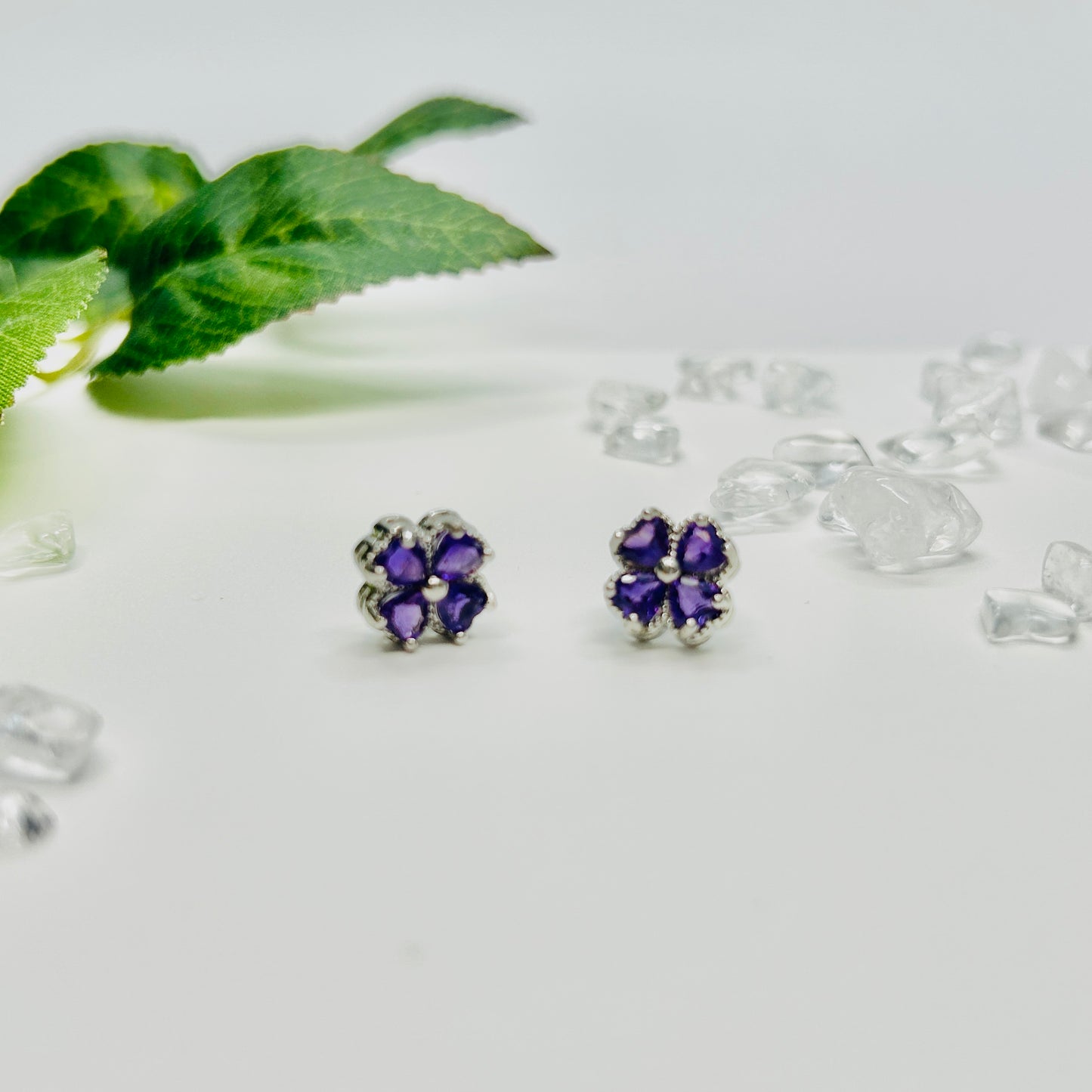 Stonelry Amethyst Stud Earrings - Enchanted Lucky Clover