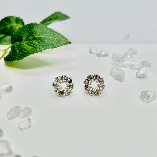 Stonelry Tourmaline Stud Earrings - Rainbow Wreath