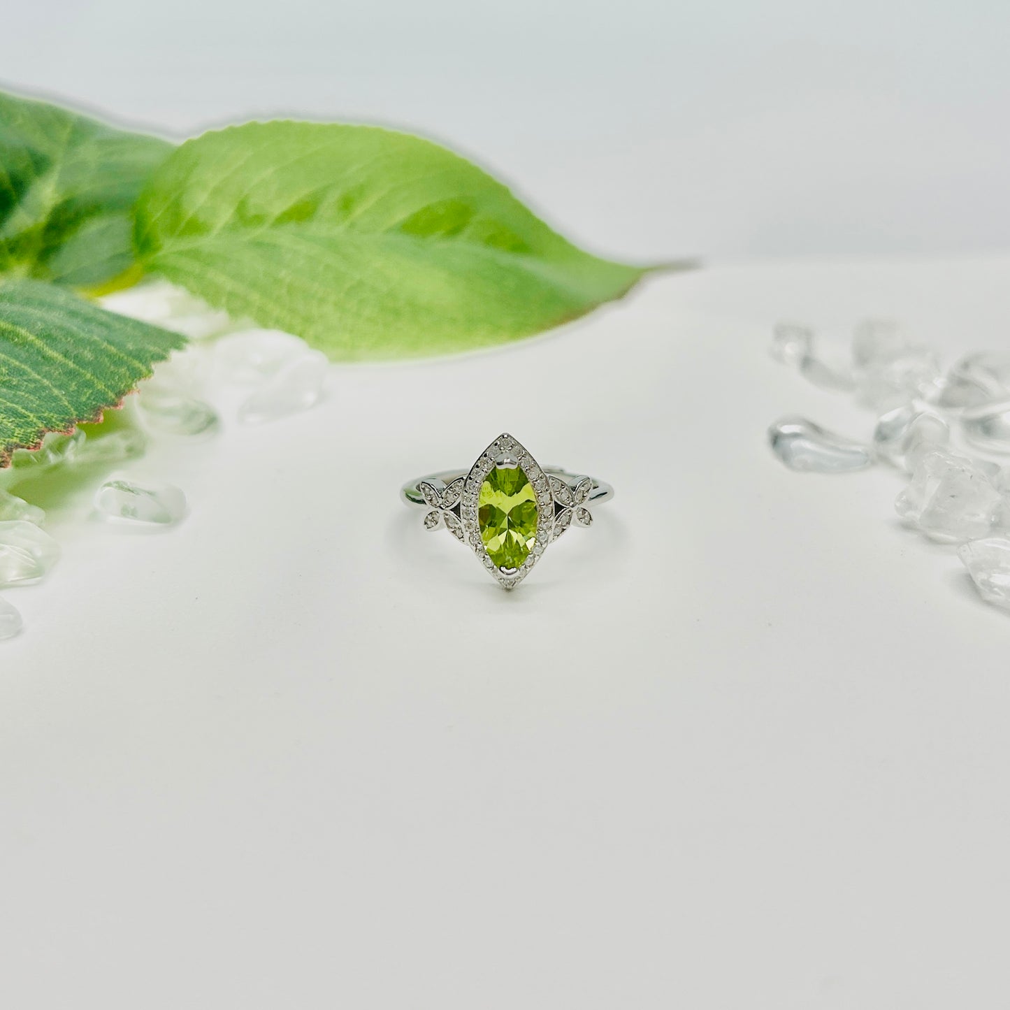 Stonelry Olivine Ring - Marquise-Cut Halo Ring