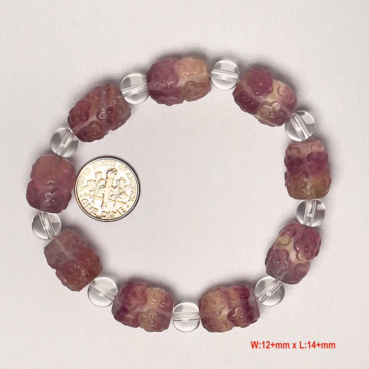 Stonelry Natural Multiple Colors Carved Flowers Fluorite Beaded Bracelet  (11x14.2 - 12.3x16.1mm)