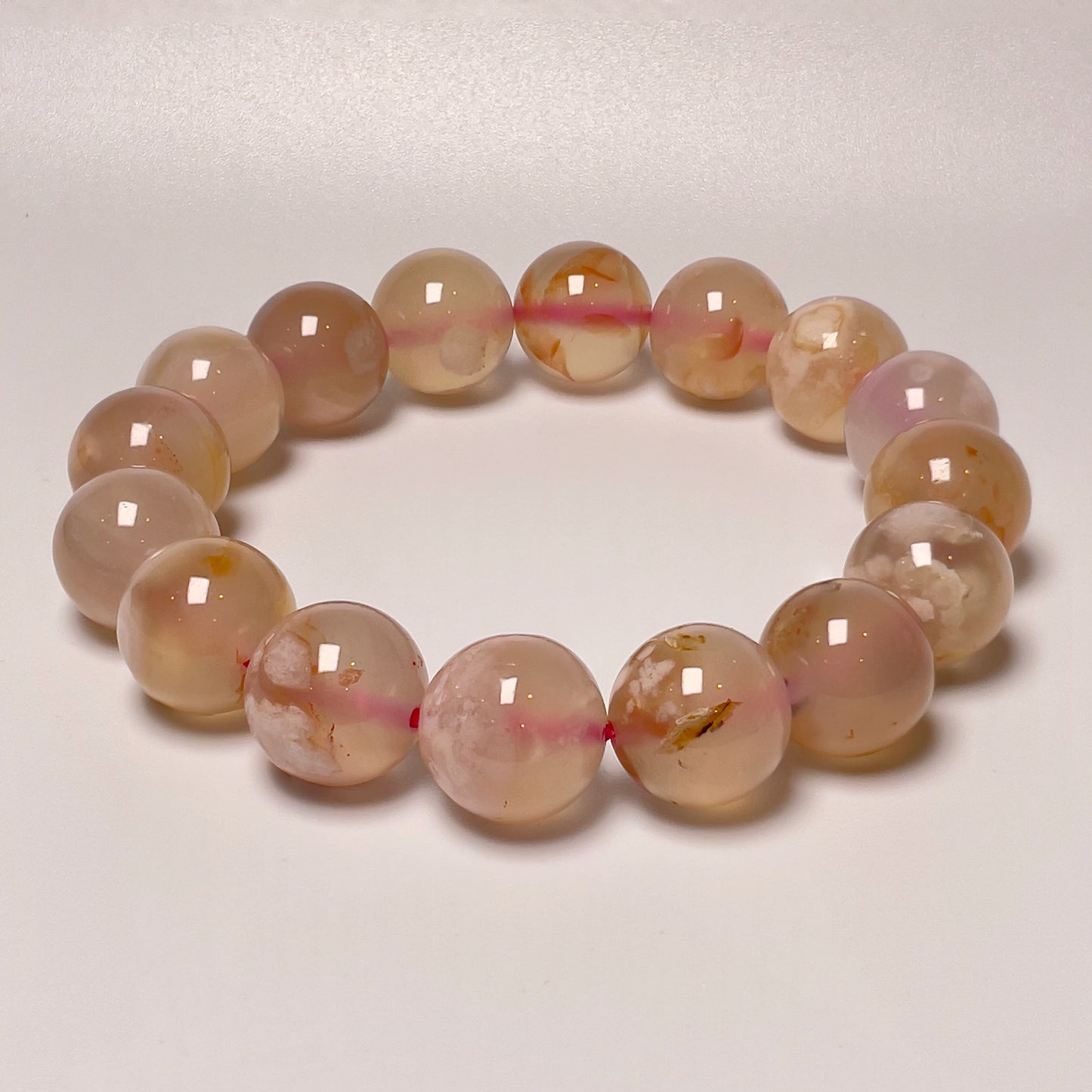 Stonelry Natural Sakura (Cherry Blossom) Agate Beaded Bracelet (9 to 12+mm)
