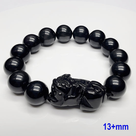 Stonelry Natural Rainbow Obsidian Beaded Pixiu Bracelet (9 to 13+mm)