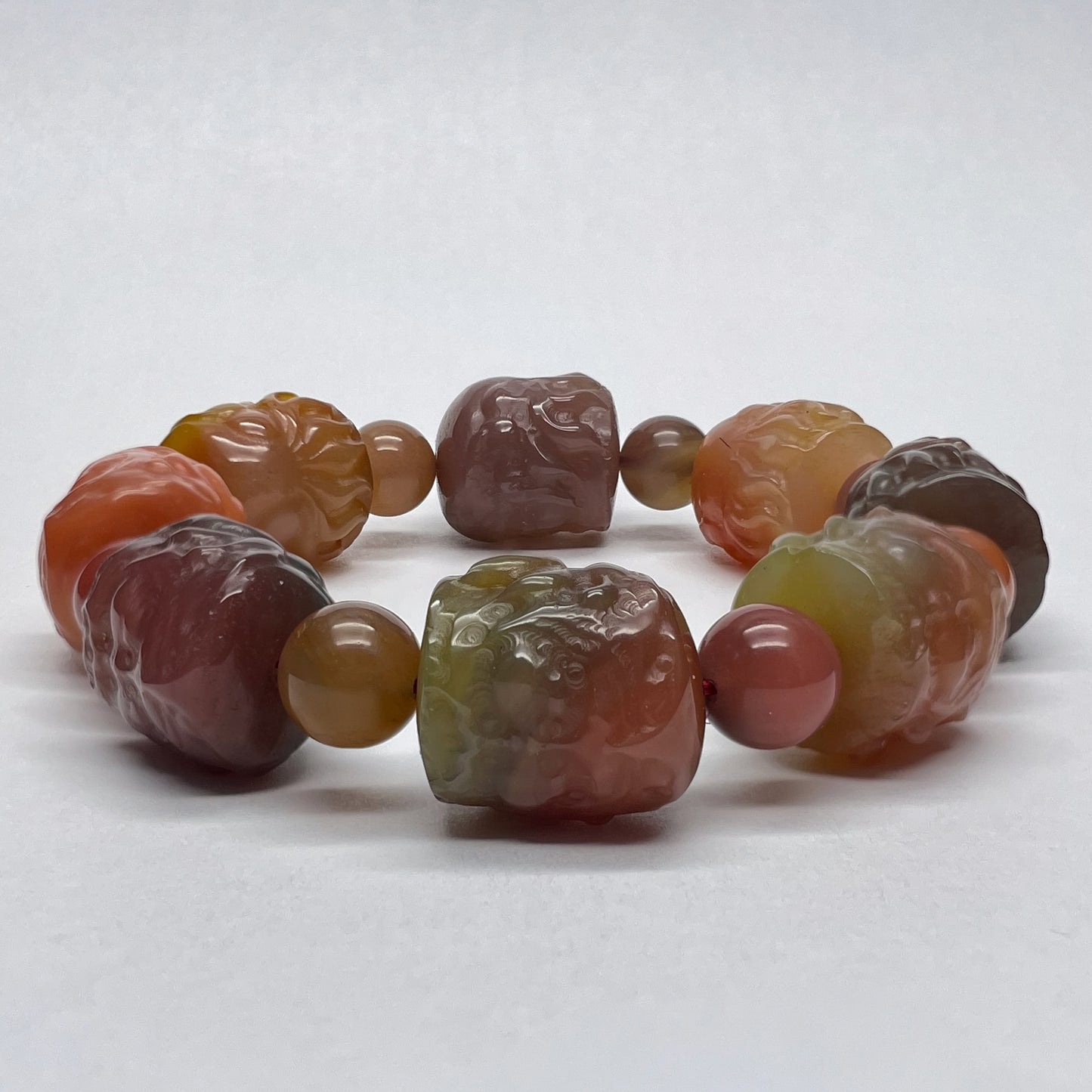 Stonelry Natural Feihong Agate Beaded Bracelet (15+mm)